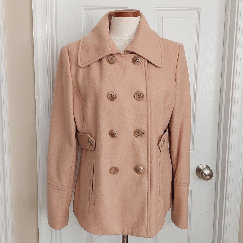 Nine West Double Breasted Tan Wool Pea Coat Women's Size 14